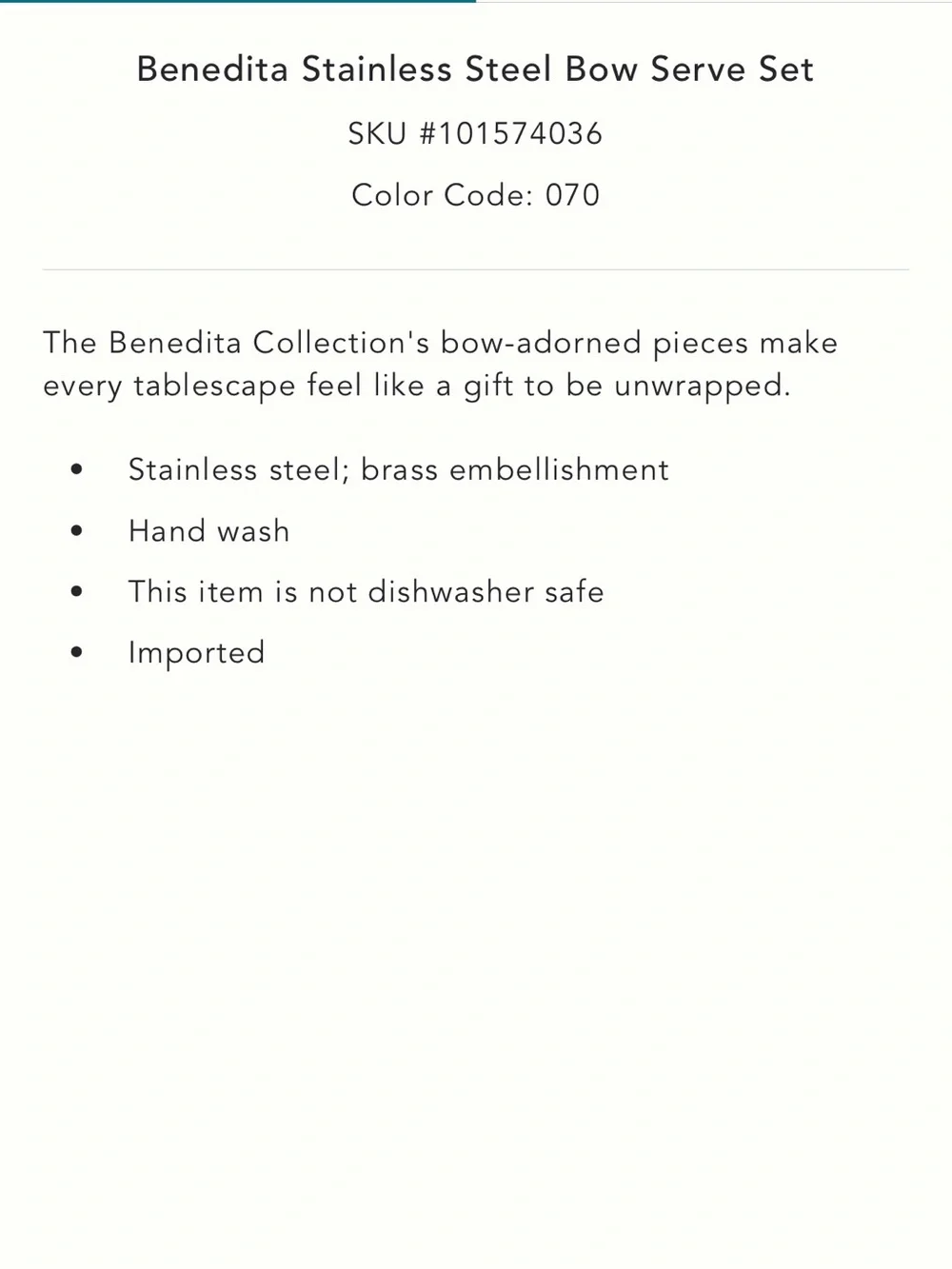 Anthropologie Benedita Stainless Steel Bow Serve Set Silver Gold NEW